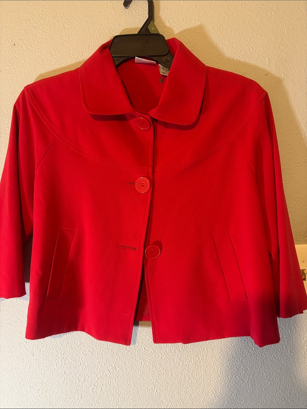 Kim Rogers Bright Red Cropped Button Blazer